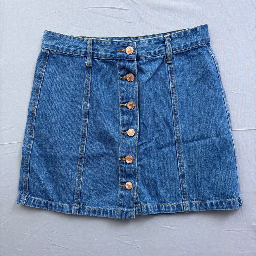 Forever 21 Womens Blue Denim Button Front Mini Skirt Medium Wash Size S